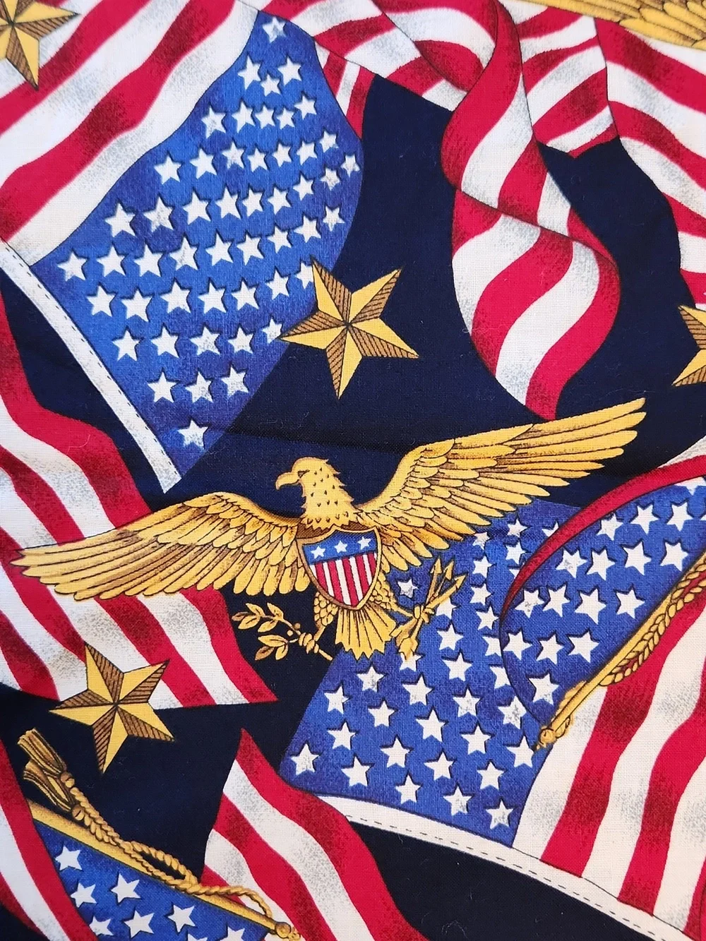 Cranston Vintage Patriotic American Flag Eagle Cotton Fabric - Red, White & Blue